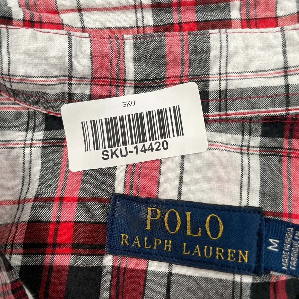 Polo Ralph Lauren Mens Shirt M Red Plaid Long Sleeve Classic Prep Button Down